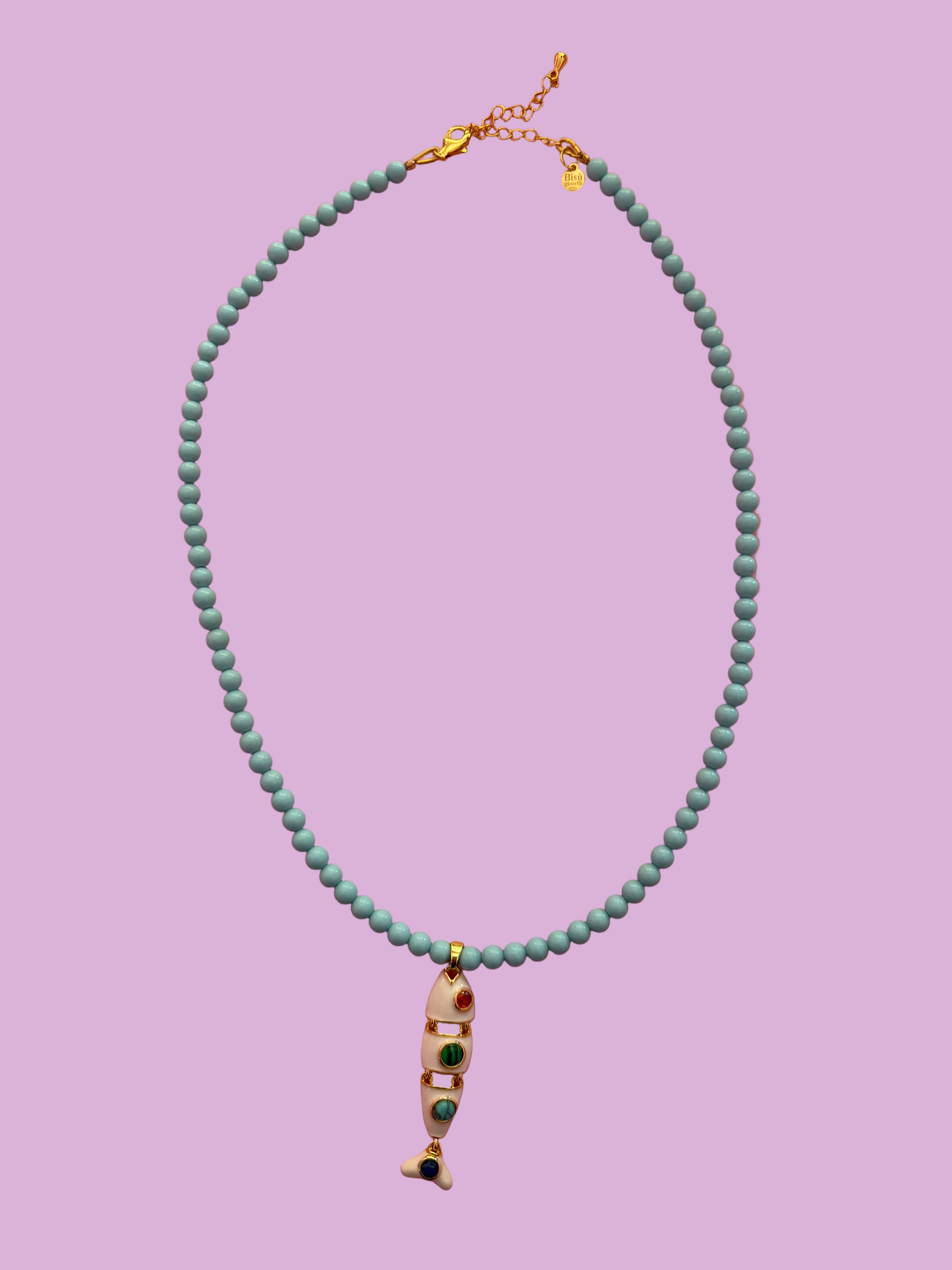 Collana POISSONS - turchese mm 4 - chiusura argento 925 -  pesciolino