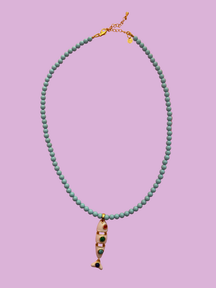 Collana POISSONS - turchese mm 4 - chiusura argento 925 -  pesciolino
