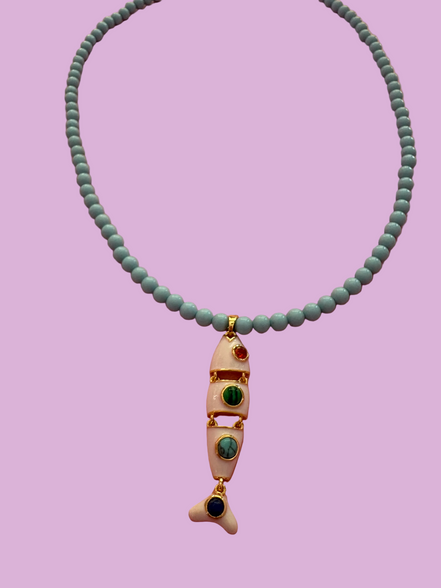 Collana POISSONS - turchese mm 4 - chiusura argento 925 -  pesciolino