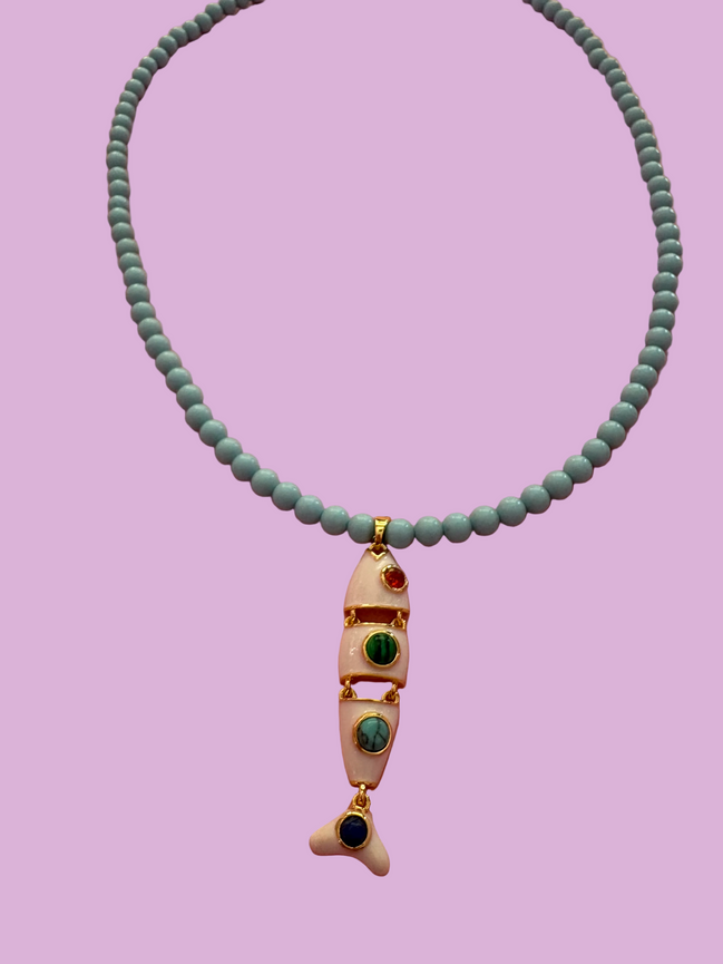 Collana POISSONS - turchese mm 4 - chiusura argento 925 -  pesciolino