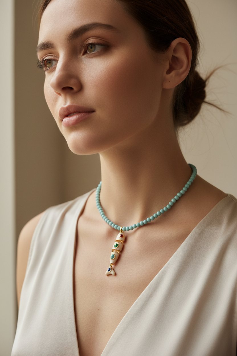Collana POISSONS - turchese mm 4 - chiusura argento 925 -  pesciolino