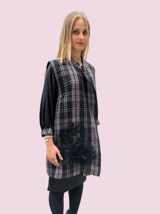 Deauville Gilet tartan nero e lilla