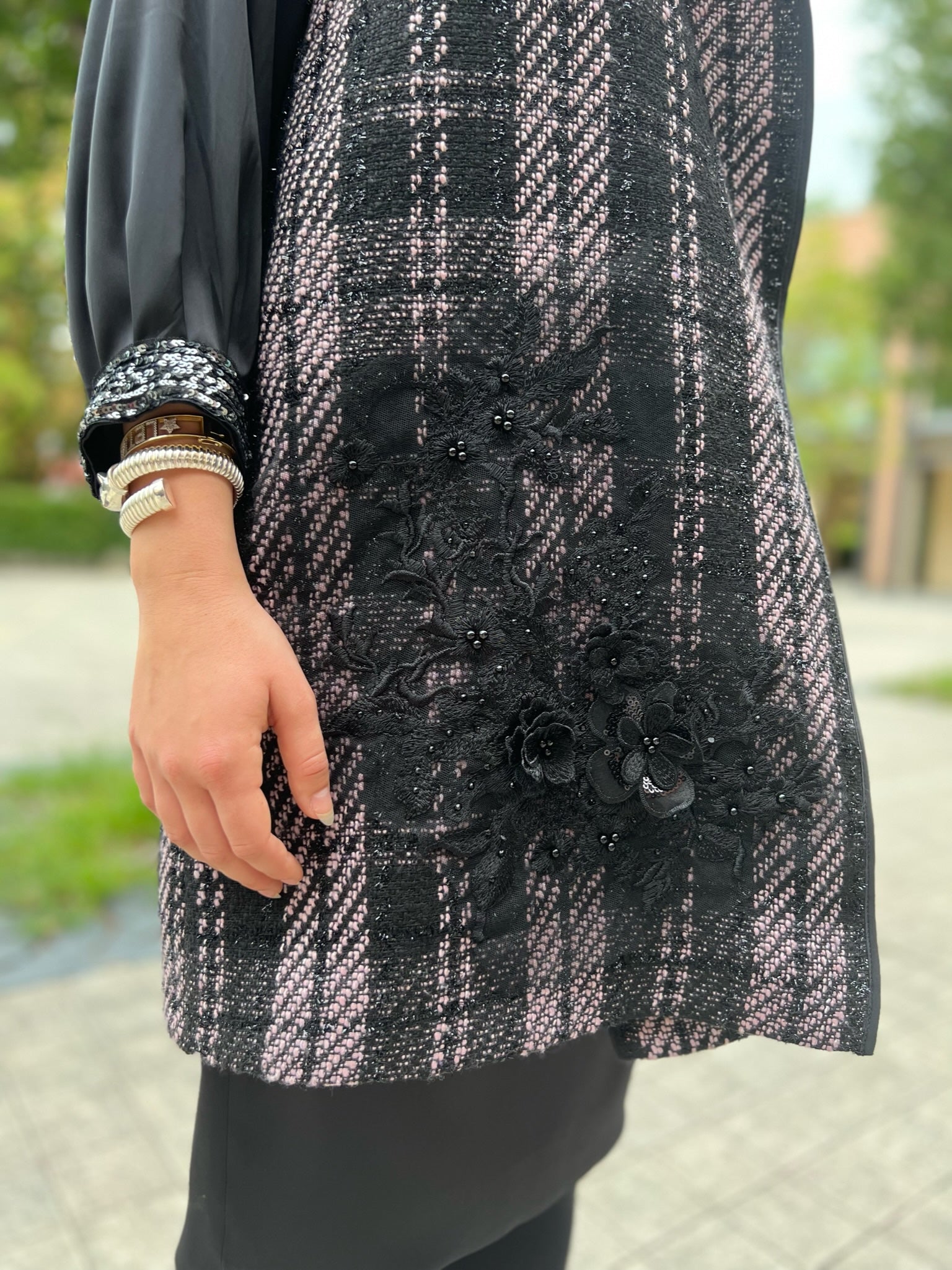 Deauville Gilet tartan nero e lilla