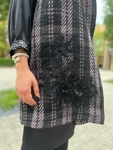 Deauville Gilet tartan nero e lilla