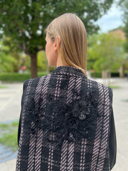 Deauville Gilet tartan nero e lilla