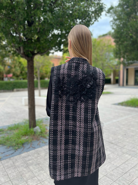 Deauville Gilet tartan nero e lilla