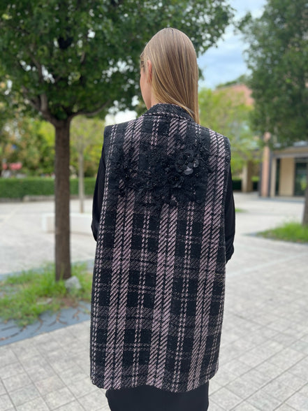 Deauville Gilet tartan nero e lilla