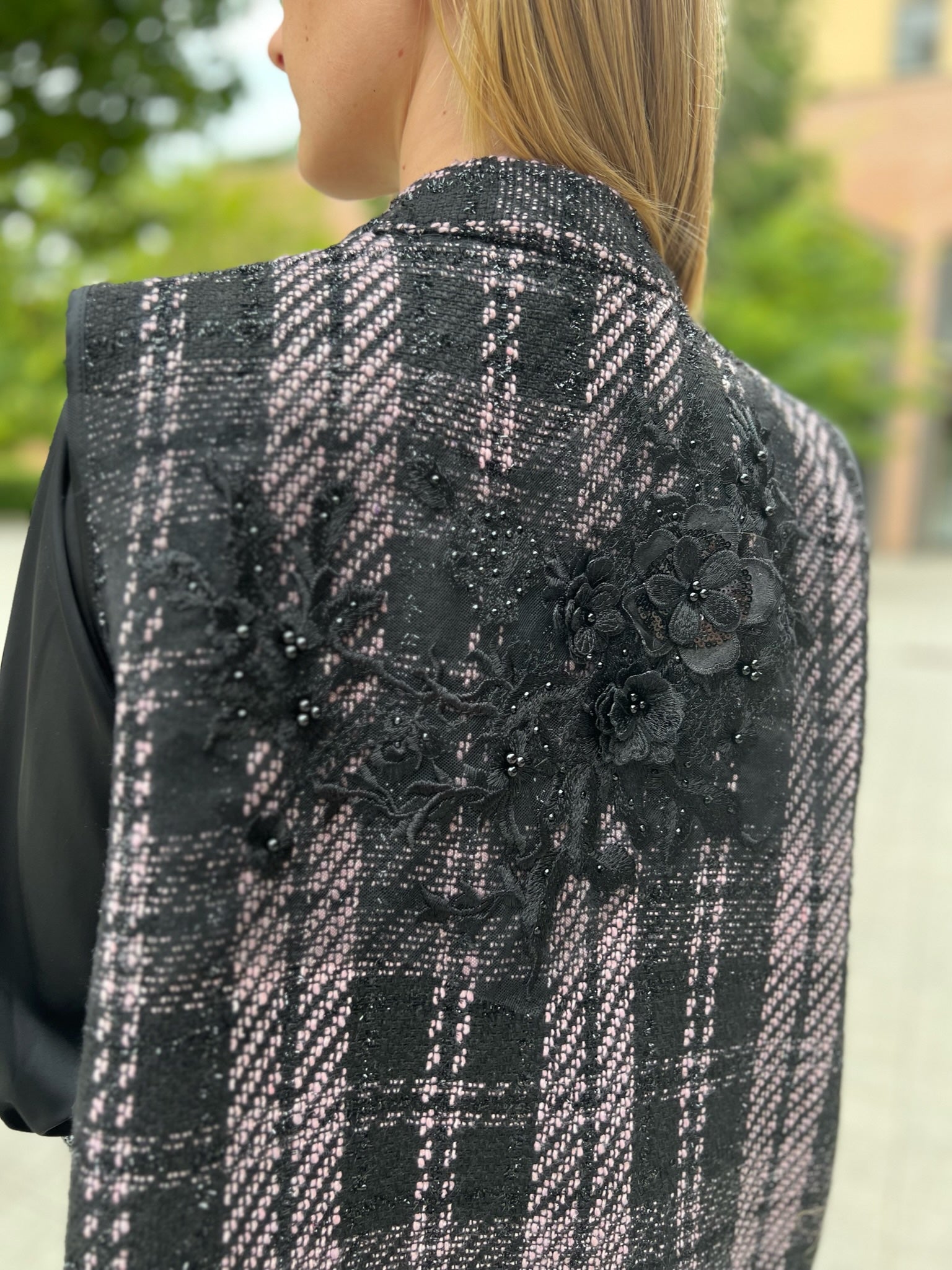 Deauville Gilet tartan nero e lilla