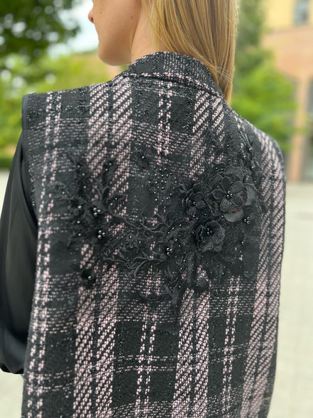 Deauville Gilet tartan nero e lilla