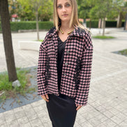 Céline - Jäckchen mit Godets in Rosa-Schwarz-Hahnentritt