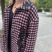 Céline - Jäckchen mit Godets in Rosa-Schwarz-Hahnentritt