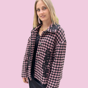Céline - Jäckchen mit Godets in Rosa-Schwarz-Hahnentritt