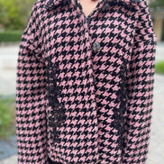 Céline - Jäckchen mit Godets in Rosa-Schwarz-Hahnentritt