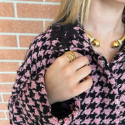 Céline - Jäckchen mit Godets in Rosa-Schwarz-Hahnentritt