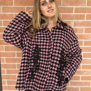 Céline - Jäckchen mit Godets in Rosa-Schwarz-Hahnentritt
