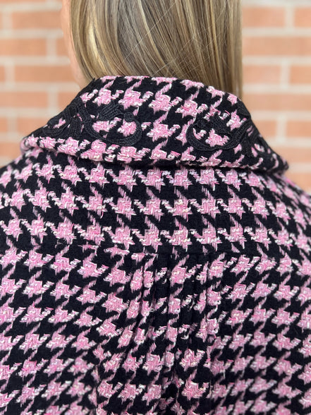 Céline - Jäckchen mit Godets in Rosa-Schwarz-Hahnentritt