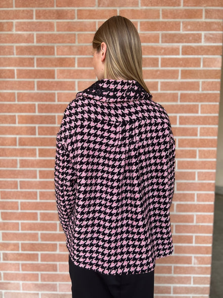 Céline - Jäckchen mit Godets in Rosa-Schwarz-Hahnentritt