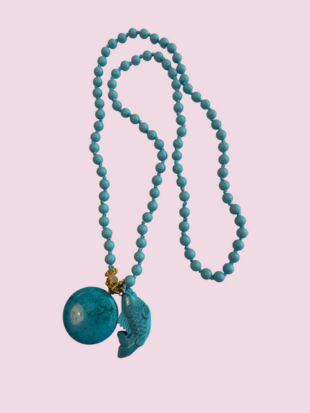 Collana OCEANO - sautoir Turchese mm8 chiusura gioiello argento
