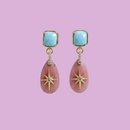 Orecchini  -JAIPUR  goccia agata rosa con turchese