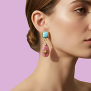 Orecchini  -JAIPUR  goccia agata rosa con turchese