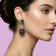 Orecchini  -JAIPUR  goccia ametista con cristalli verdi