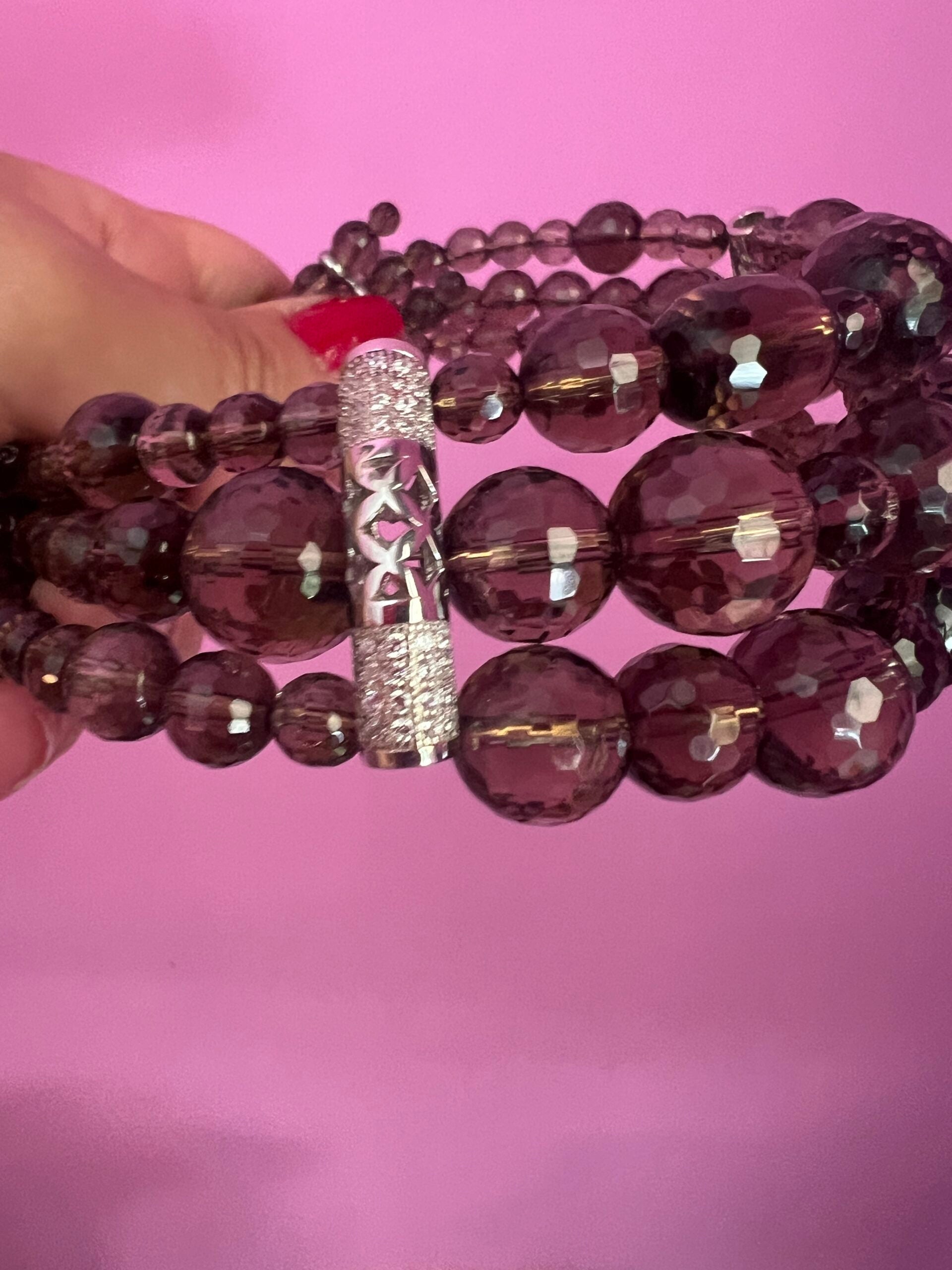INCANTEVOLE -  Chocker  3 giri topazio fumé e argento 925