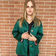 Céline - Giacchino godet in raso verde smeraldo con interno in raso rosa