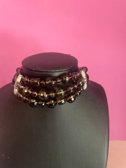 INCANTEVOLE -  Chocker  3 giri topazio fumé e argento 925