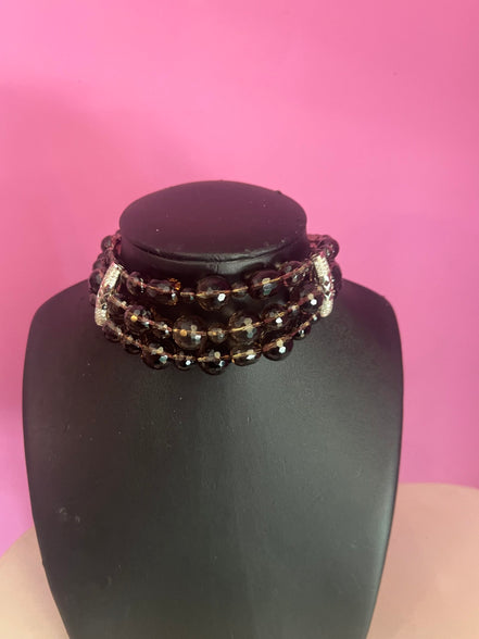 INCANTEVOLE -  Chocker  3 giri topazio fumé e argento 925