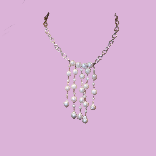 Collana a Cascata Couture con Perle Barocche d'Acqua Dolce in Argento 925
