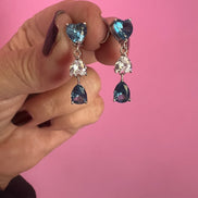Orecchini argento 925 con zirconi cuori bianco e zaffiro