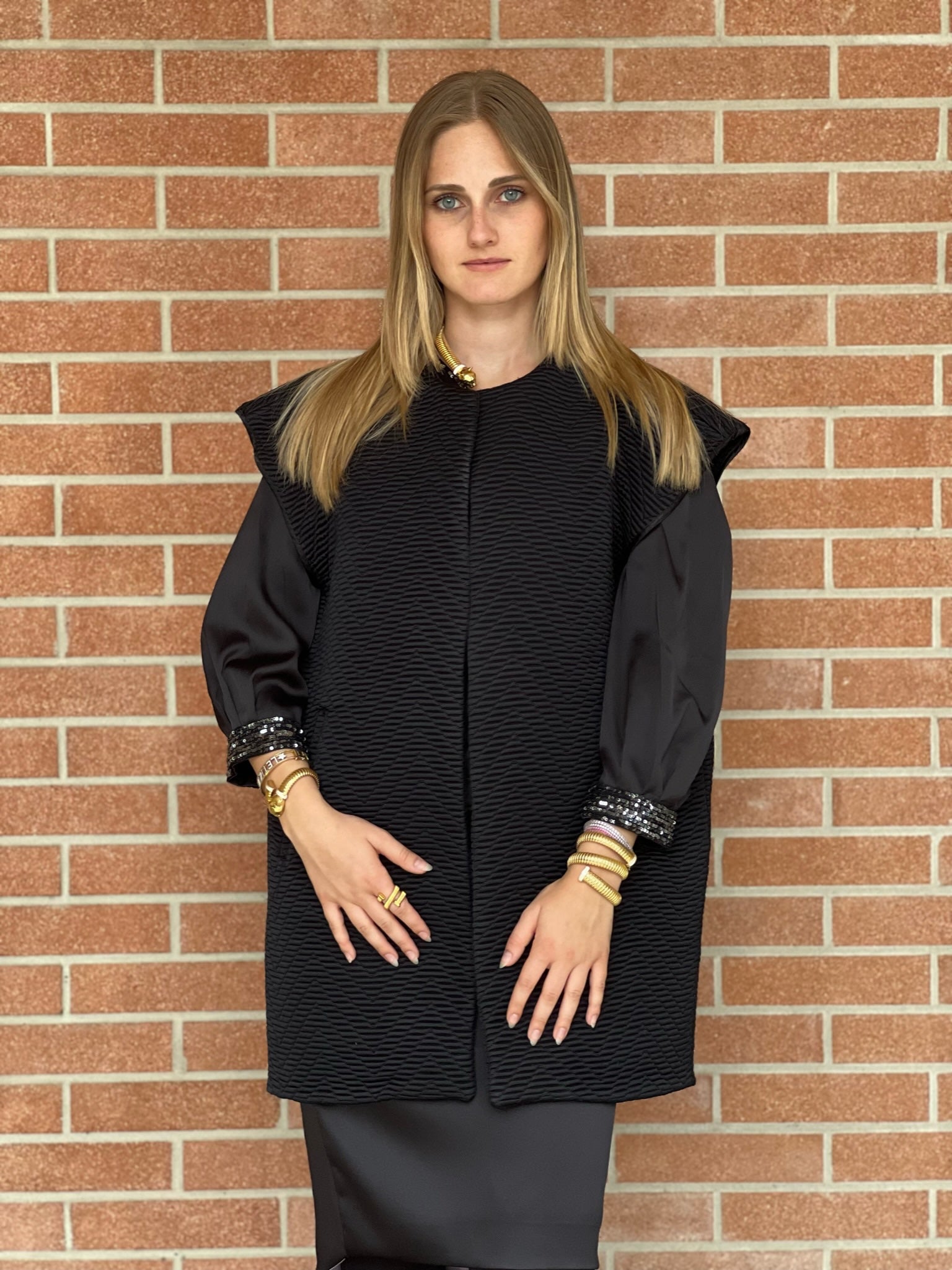 Versailles - Gilet modello strutturato Jap in jaquard nero