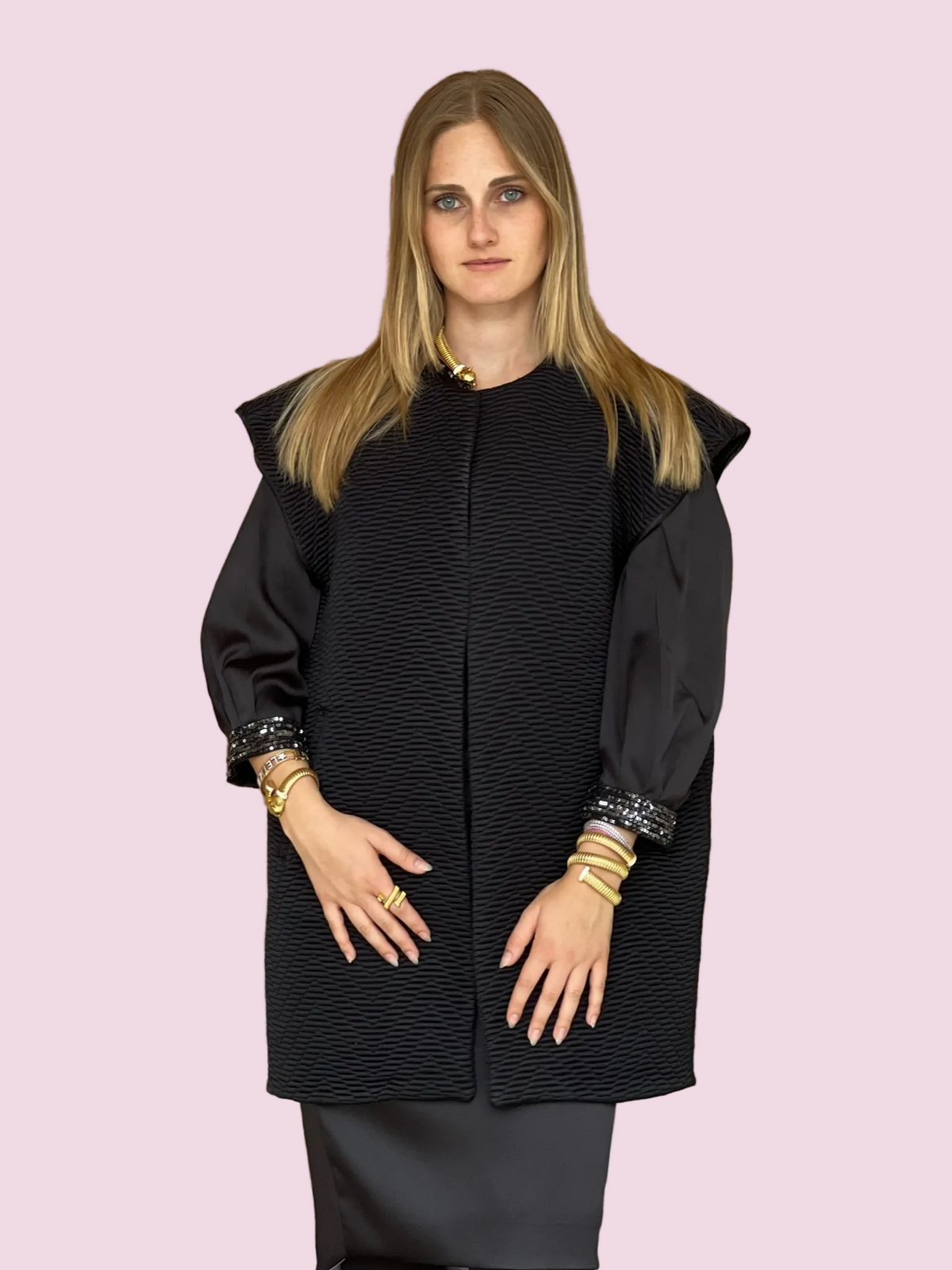 Versailles - Gilet modello strutturato Jap in jaquard nero