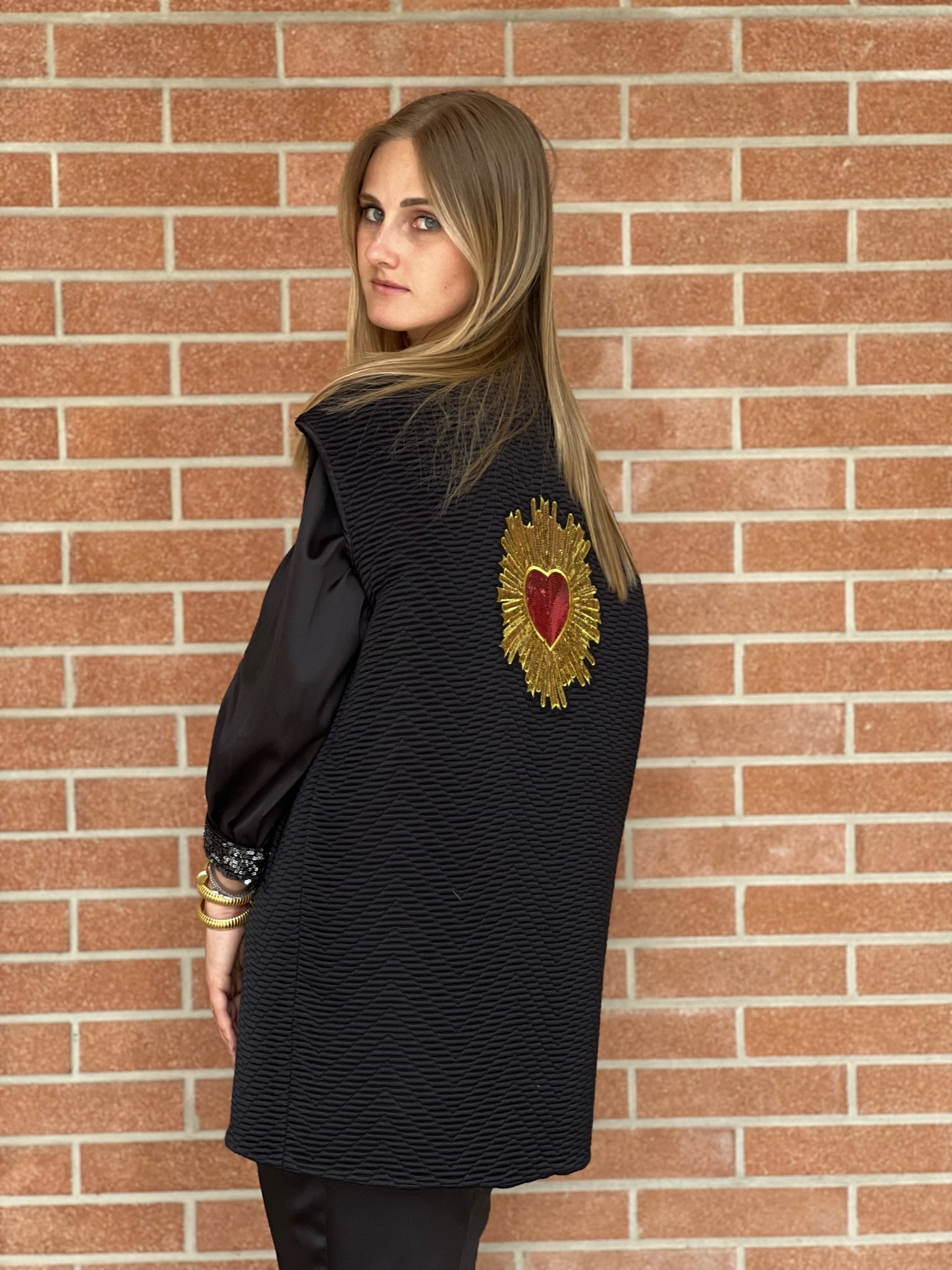 Versailles - Gilet modello strutturato Jap in jaquard nero