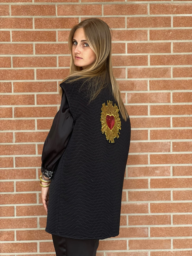 Versailles - Gilet modello strutturato Jap in jaquard nero
