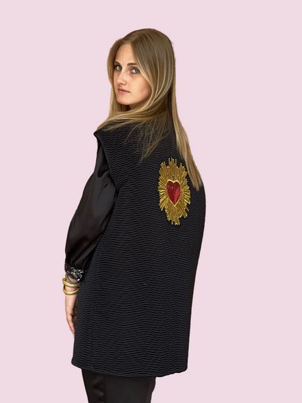 Versailles - Gilet modello strutturato Jap in jaquard nero