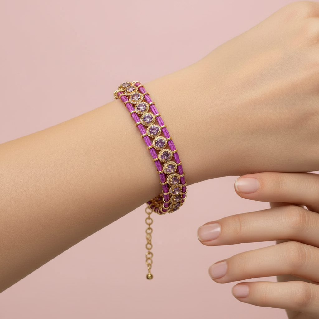 Bracciale MANTRA - Macrame’ con zirconi e ottone placcato rodio o oro giallo