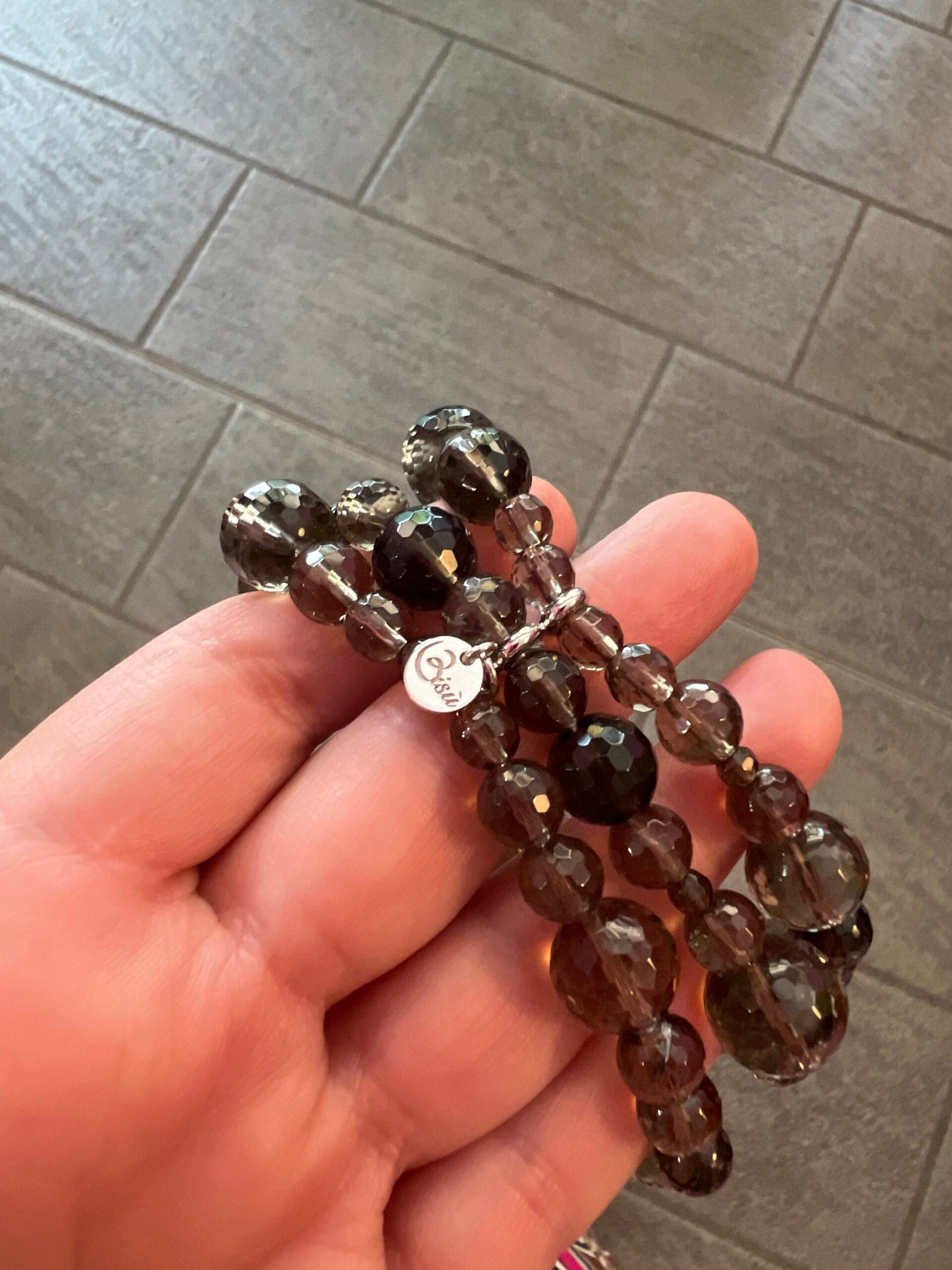 Bracciale 3 giri Topazio fume’ elasticizzato