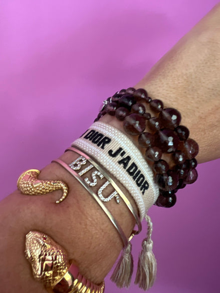 Bracciale 3 giri Topazio fume’ elasticizzato