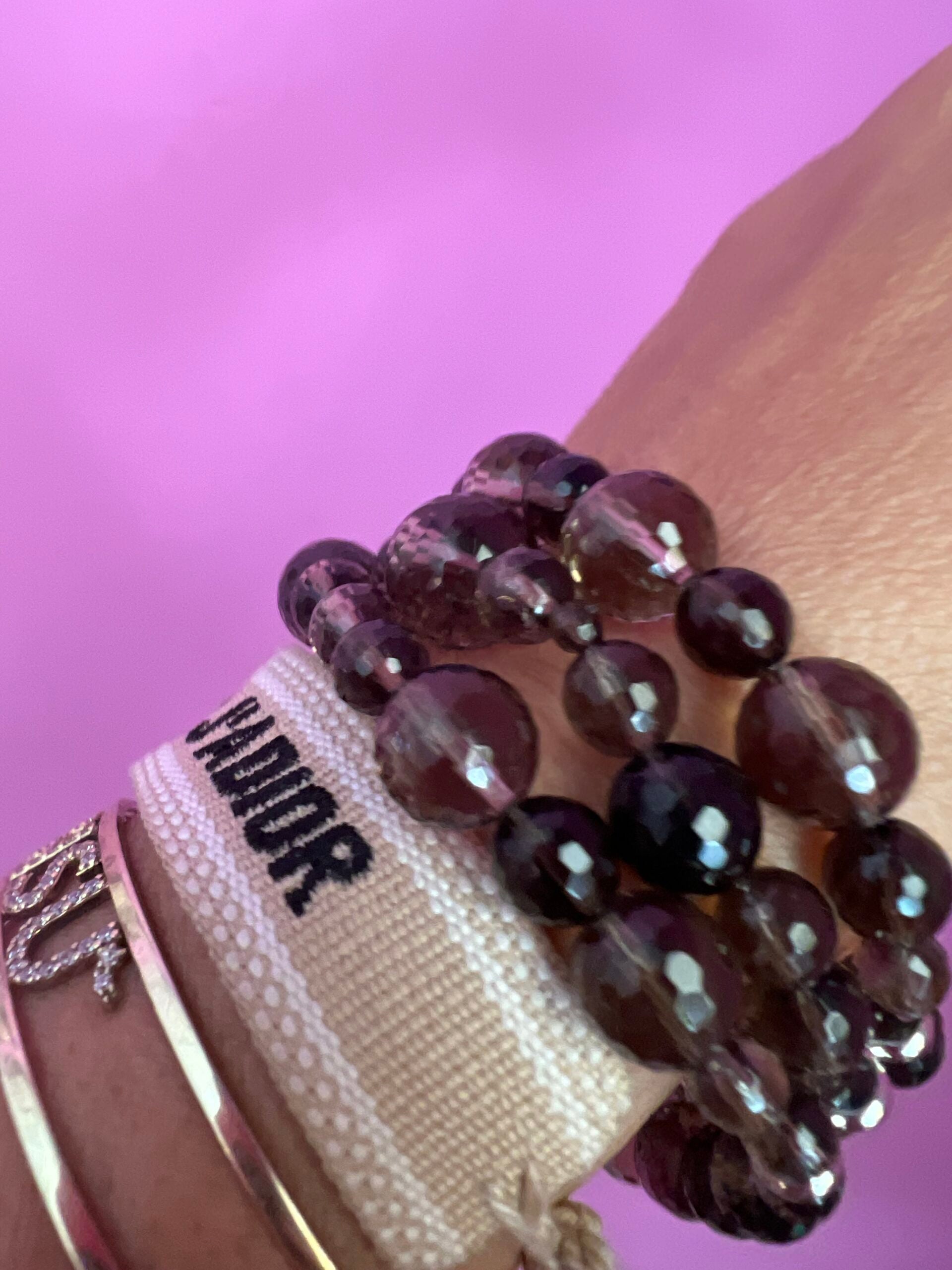 Bracciale 3 giri Topazio fume’ elasticizzato
