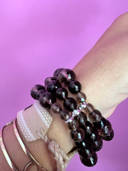 Bracciale 3 giri Topazio fume’ elasticizzato