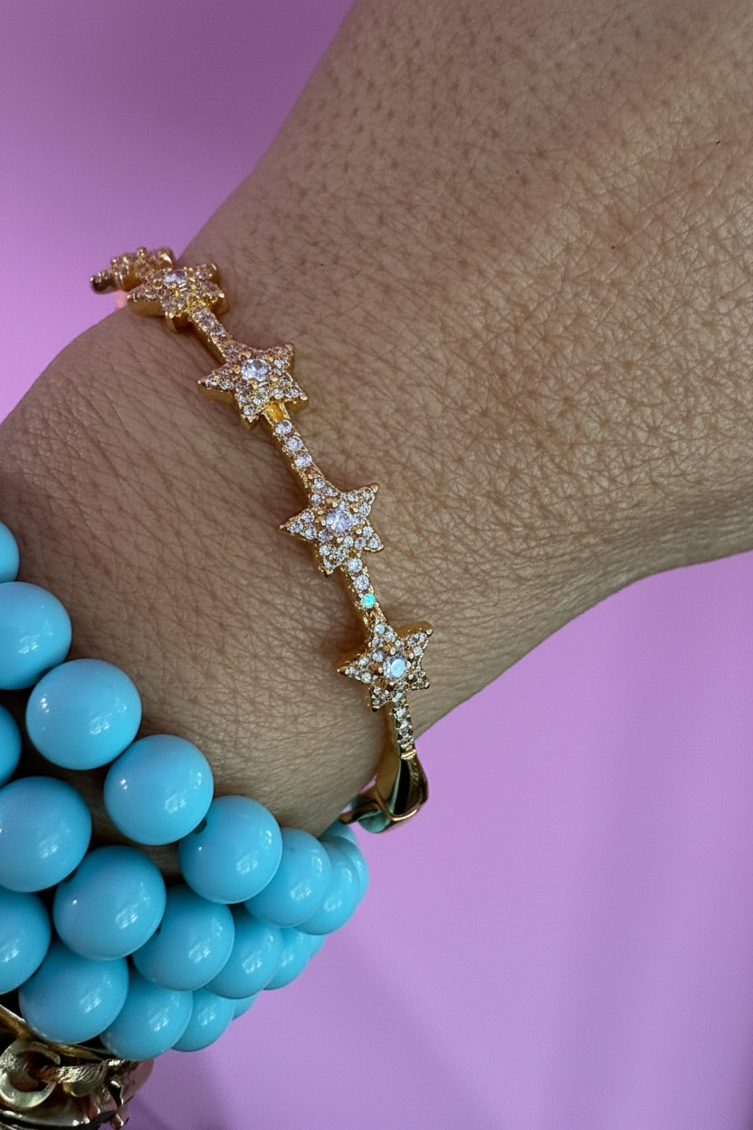 Bracciale Bangle Stelle – Placcato Oro Giallo e Pavé di Zirconi