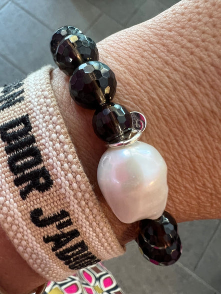 Bracciale Bisette - Topazio fume’ elasticizzato con perla