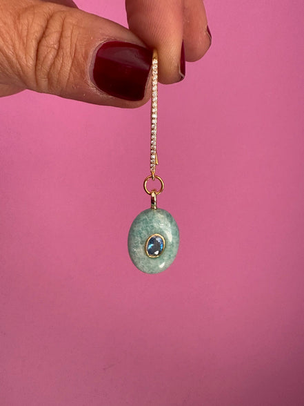 Orecchini  Collezione JAIPUR- amazzonite e topazi blu incastonati ago lungo