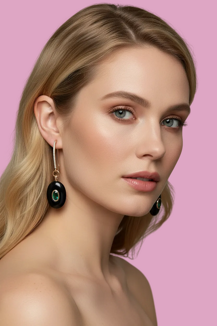 Orecchini  Collezione JAIPUR- onice con onice incastonati ago lungo