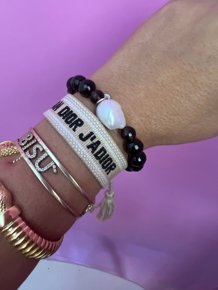 Bracciale Bisette - Topazio fume’ elasticizzato con perla