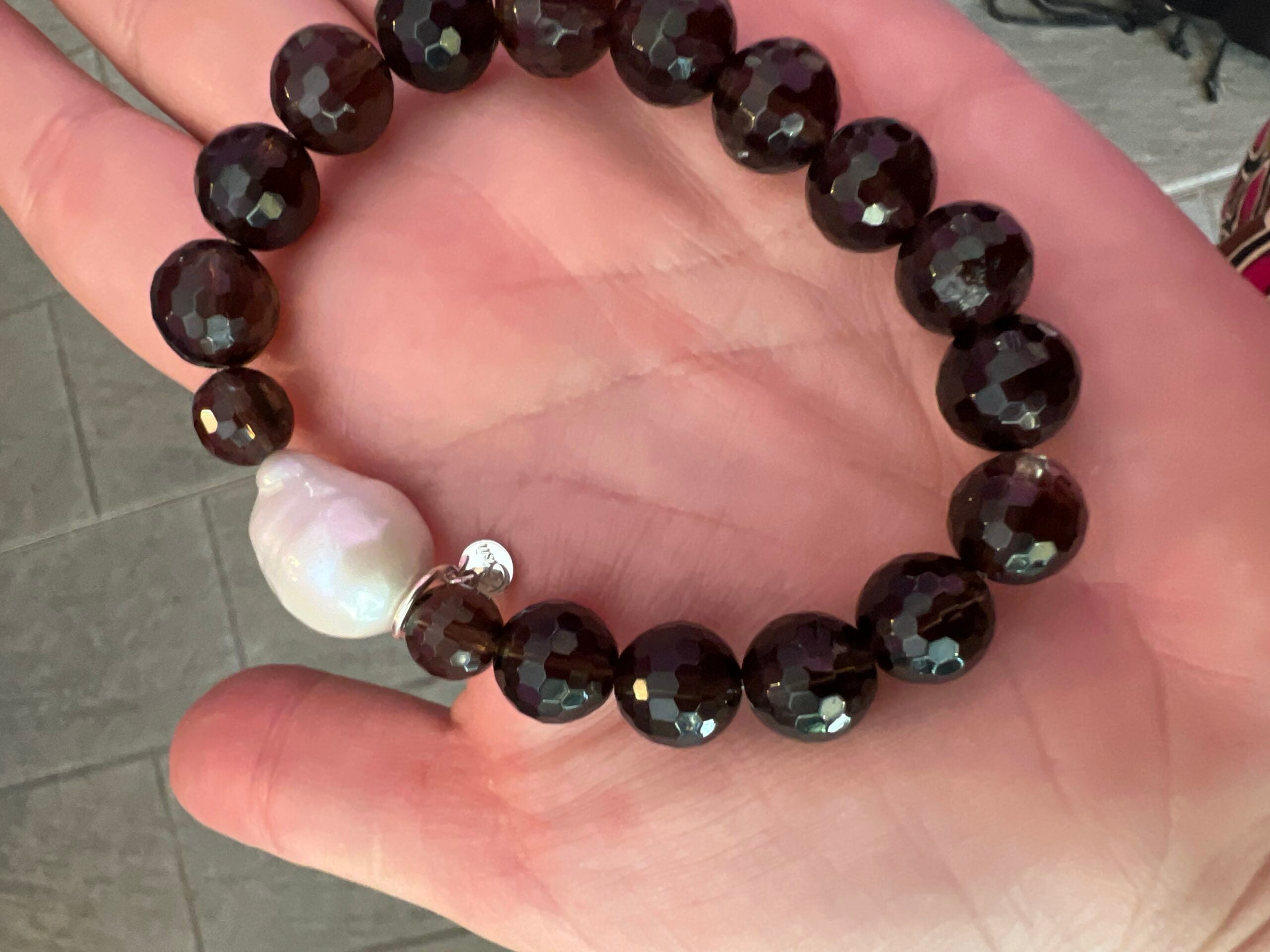 Bracciale Bisette - Topazio fume’ elasticizzato con perla