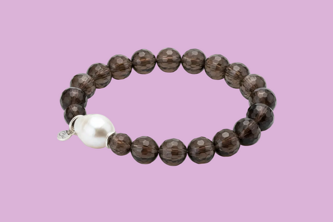 Bracciale Bisette - Quarzo fume’ elasticizzato con perla