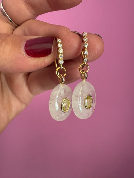 Orecchini  Collezione JAIPUR- quarzo rosa e quarzo citrino  incastonato