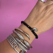 BISETTE - Bracciale sfere onice cm0,6 e charm topazio azzurro